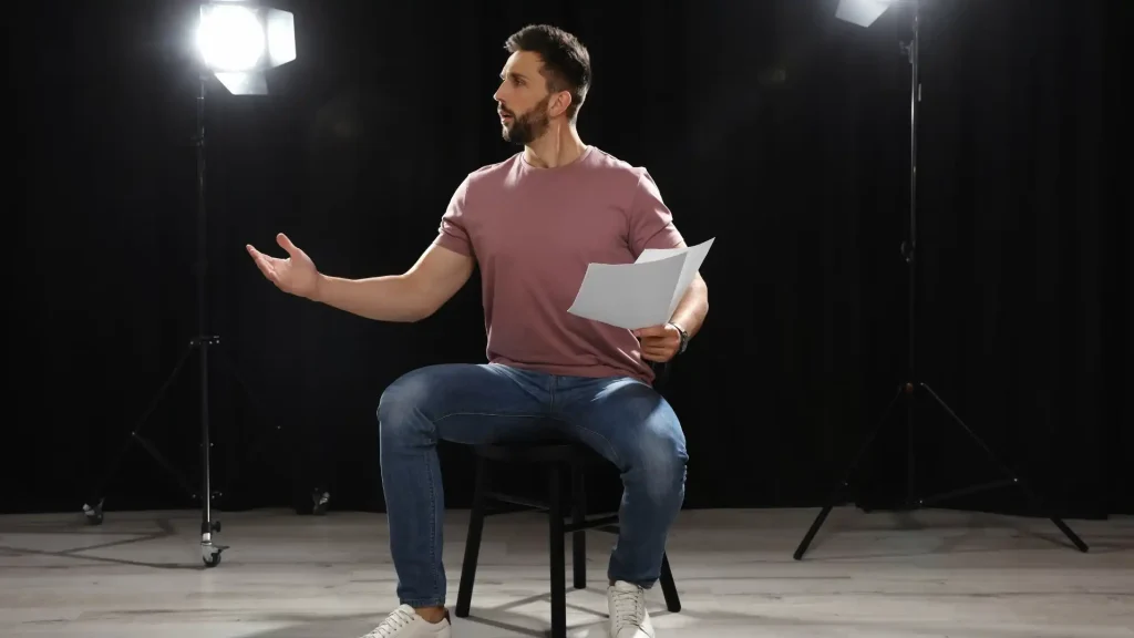 Actor performing in an intimate studio space